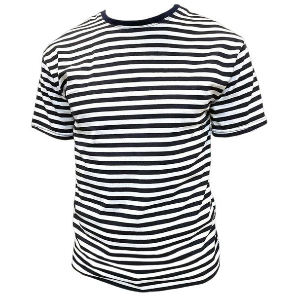 Marine russe Style Telnyashka T-Shirt rayé bleu foncé haut à manches courtes
