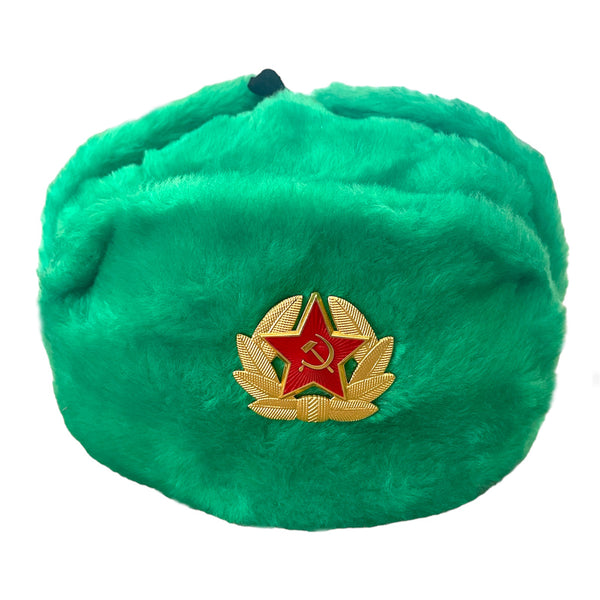 Chapeau Ushanka vert de style militaire russe, insigne de l'armée rouge du soldat soviétique