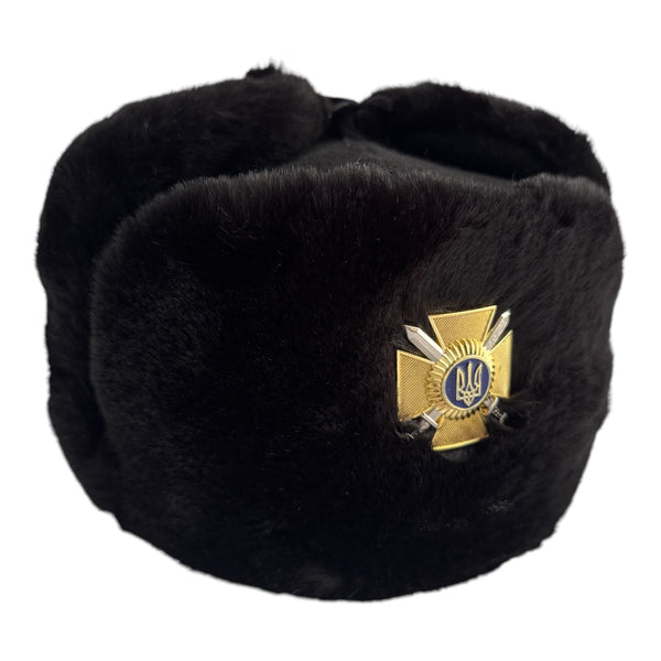Chapeau Ushanka d'hiver en fausse fourrure noire, insigne original de l'armée ukrainienne de Style militaire