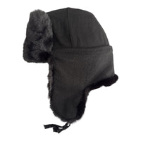 Black Faux Fur Ushanka Warm Winter Hat Russian Trapper Style