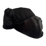 Black Faux Fur Ushanka Warm Winter Hat Russian Trapper Style