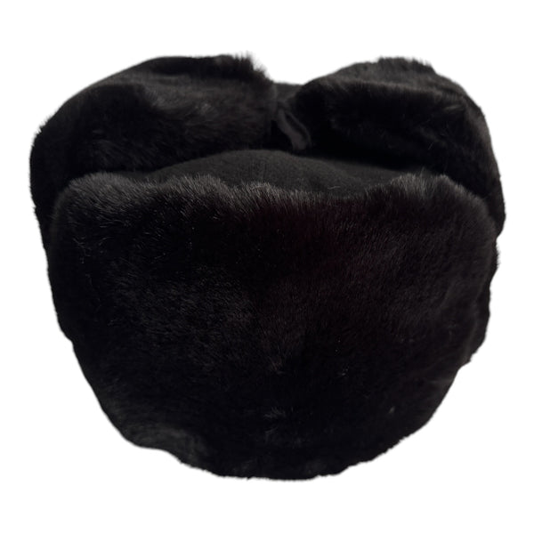 Black Faux Fur Ushanka Warm Winter Hat Russian Trapper Style