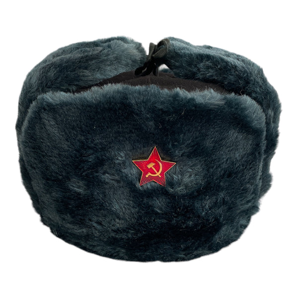 Chapeau d'hiver Ushanka bleu gris de Style armée russe soviétique, Badge étoile rouge 