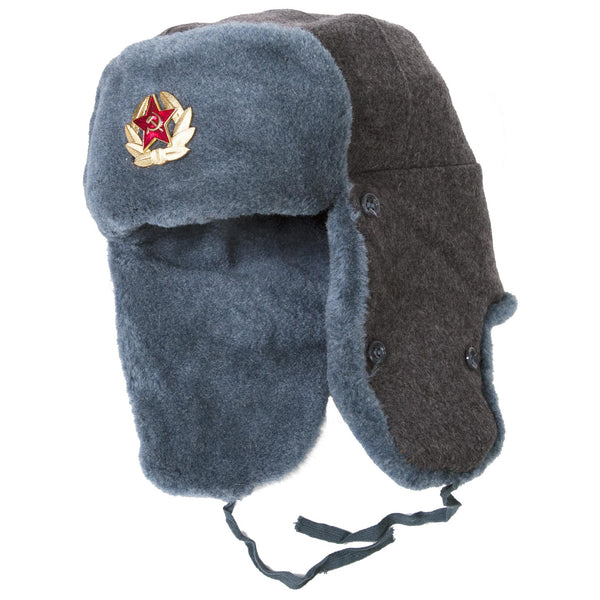 Authentique chapeau d’hiver Ushanka de l’armée russe soviétique avec insigne de soldat