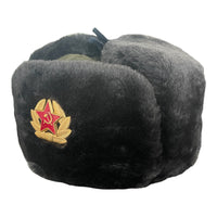 Chapeau Ushanka d'hiver en fausse fourrure grise de Style militaire russe de l'urss, insigne de l'armée soviétique