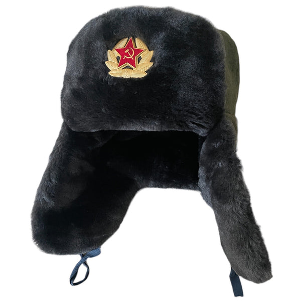 Chapeau Ushanka d'hiver en fausse fourrure grise de Style militaire russe de l'urss, insigne de l'armée soviétique