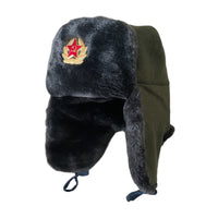 Chapeau Ushanka d'hiver en fausse fourrure grise de Style militaire russe de l'urss, insigne de l'armée soviétique