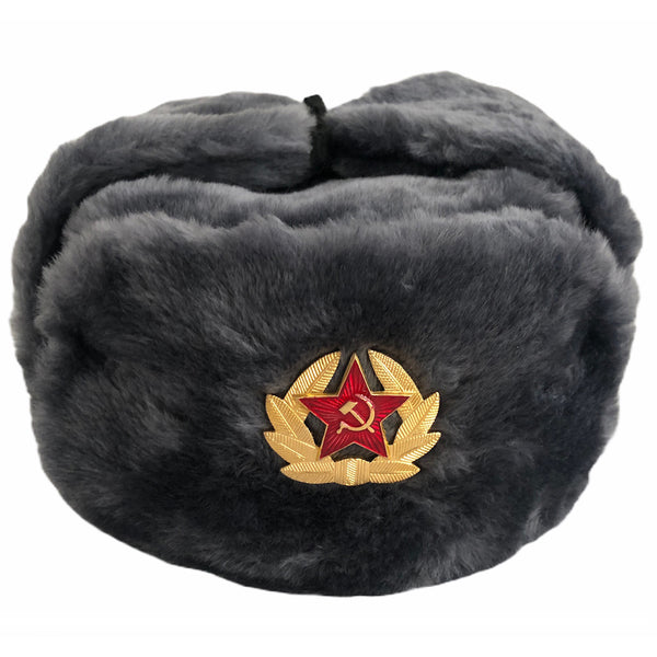 Authentique militaire russe gris Ushanka chapeau soldat soviétique insigne de l'armée rouge