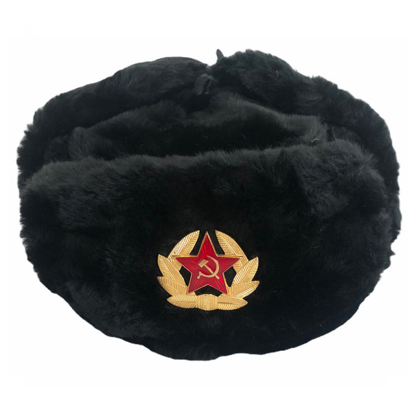 Authentique militaire russe noir Ushanka chapeau soldat soviétique insigne de l'armée rouge